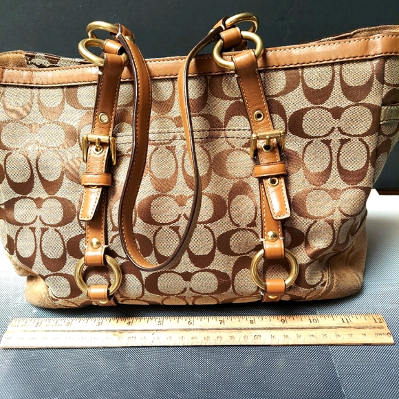 Coach brown gold trim bag great size holds plenty - Picture 7 of 8